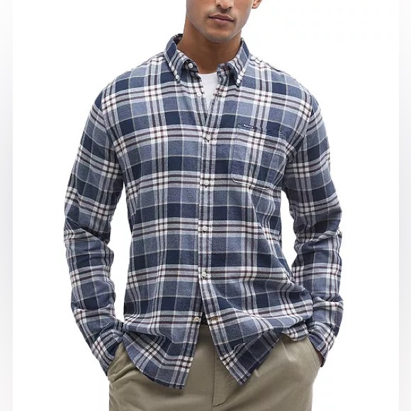 Barbour Blue Plaid Castlebay Tailored Fit Check Button Down Shirt Long Sleeve LG - Picture 1 of 13